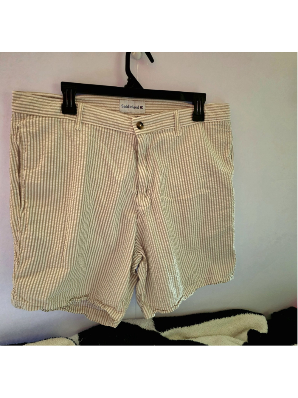 Saddlebred Shorts 36W Tan Striped Cotton Seersucker Casual Preppy